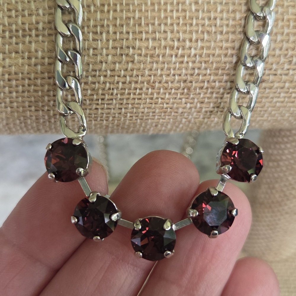 Silver and Burgundy Crystal Necklace